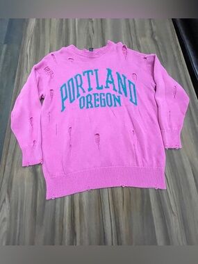 Forever 21 Portland Oregon Pink Distressed Knit Sweater